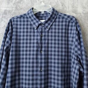 Mizzen+Main Mens XXL Trim Fit Gingham Check Long Sleeve Button Down Shirt Blue